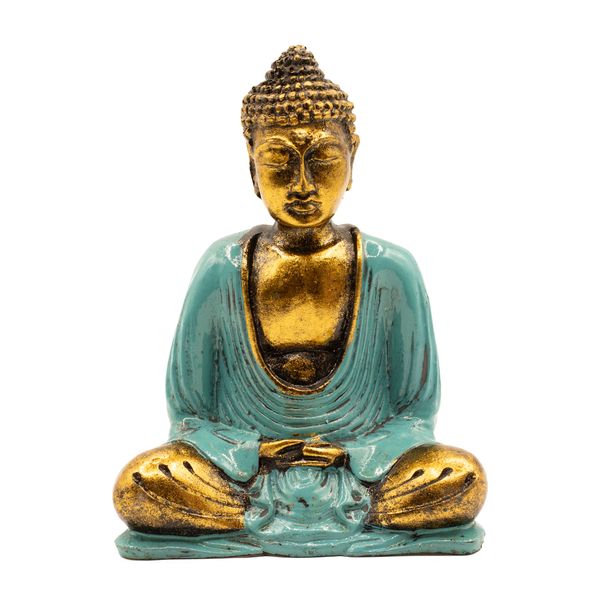 Boeddha Beeldje - Medium - Teal & Goud