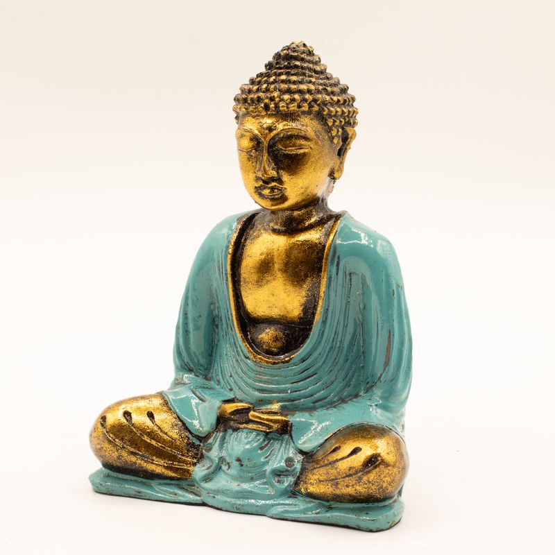 Blauwgroen en Goud Boeddha - Medium