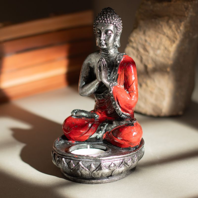 Boeddha-kaarsenhouder - Rood - Medium