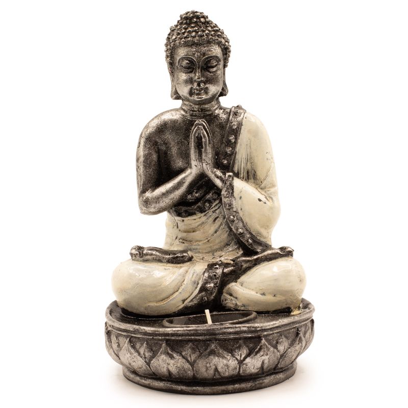 Boeddha kaarsenhouder - Wit - Medium