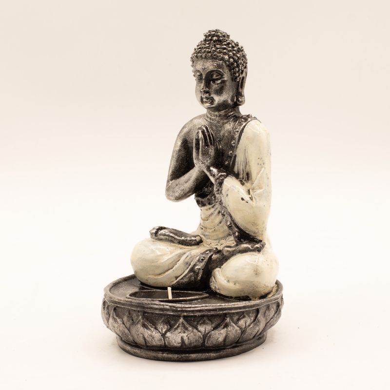 Boeddha kaarsenhouder - Wit - Medium