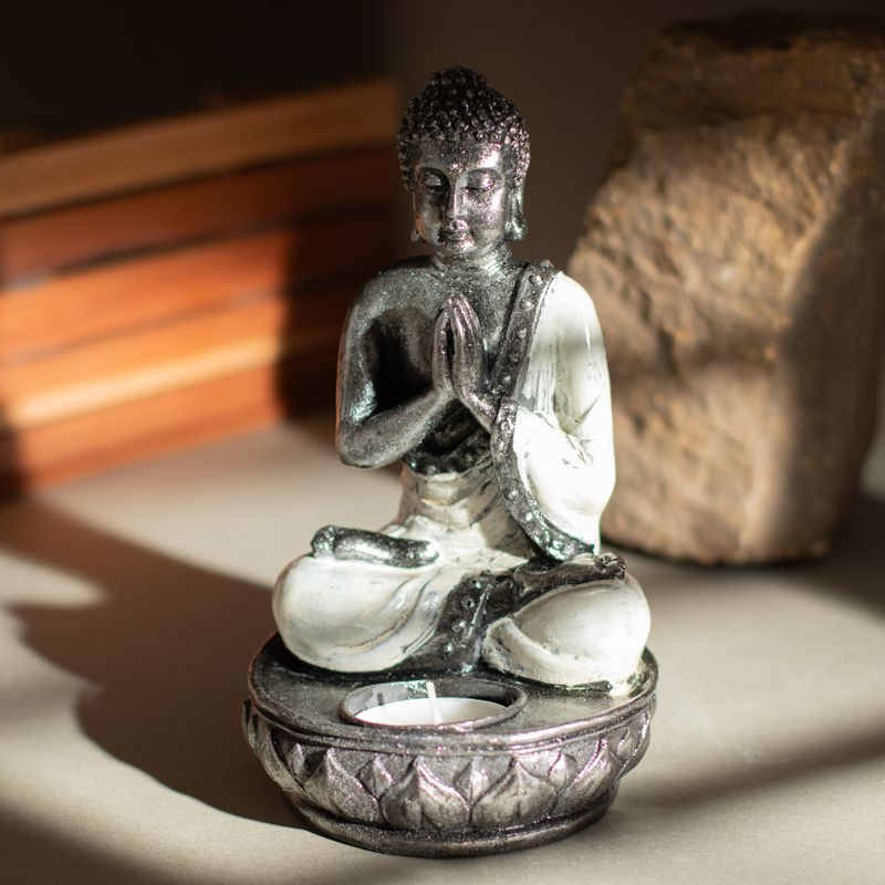 Boeddha kaarsenhouder - Wit - Medium