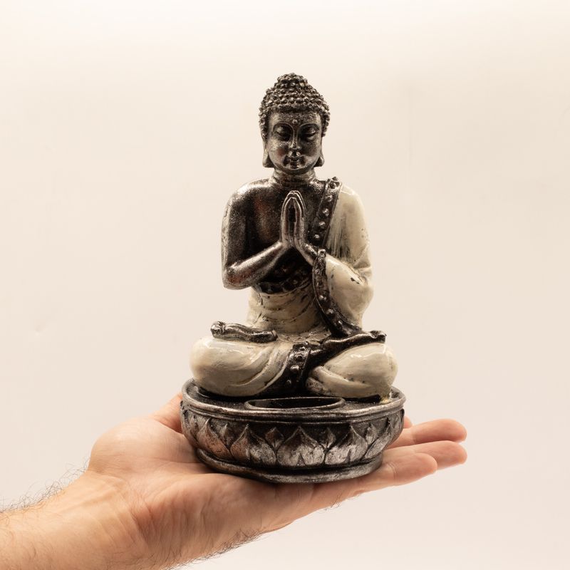 Boeddha kaarsenhouder - Wit - Medium