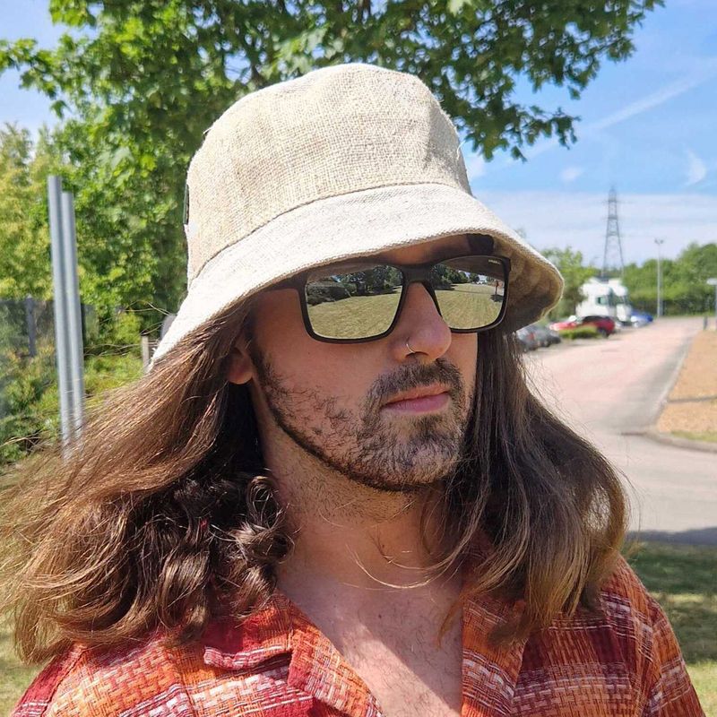 Gepatchte hennep- en katoenen Boho festivalhoed - natuurlijk
