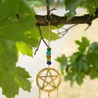 Indiase belletjes - messing drie-pentagram - 7 bellen - 9,5 x 32 cm