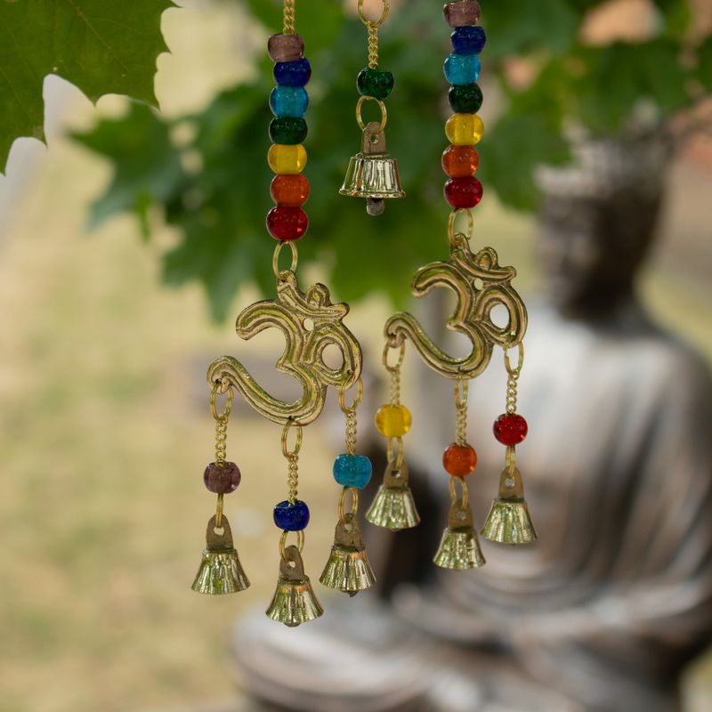 Indische belletjes - Messing Om met chakra-kralen - 7 belletjes - 9.5x32cm