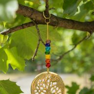Indiase belletjes - messing Levensboom met chakra kralen - 3 belletjes - 6,5x31 cm