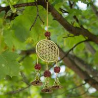 Indische windklokken - Messing Bloem des Levens met Rudraksha-kralen - 3 belletjes - 6x27 cm