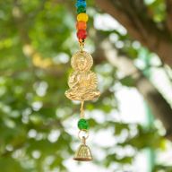 Indische bellen - messing Boeddha met chakra-kralen aan koord - 53 cm