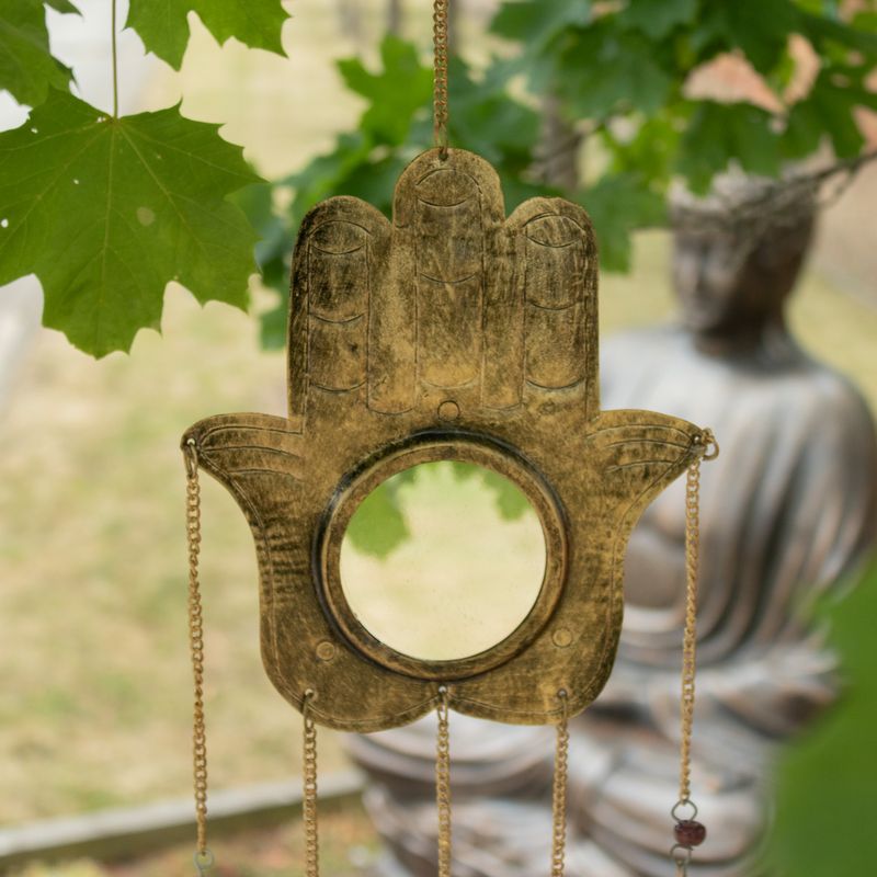 Indiase windklokken - Hamsa Grote Spiegel 5 bellen - 19x65 cm