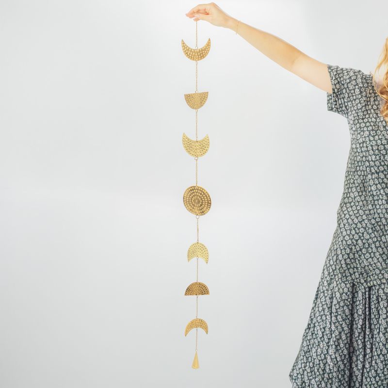 Indiase belletjes - Messing maanfasen-drop met bel - 1 m
