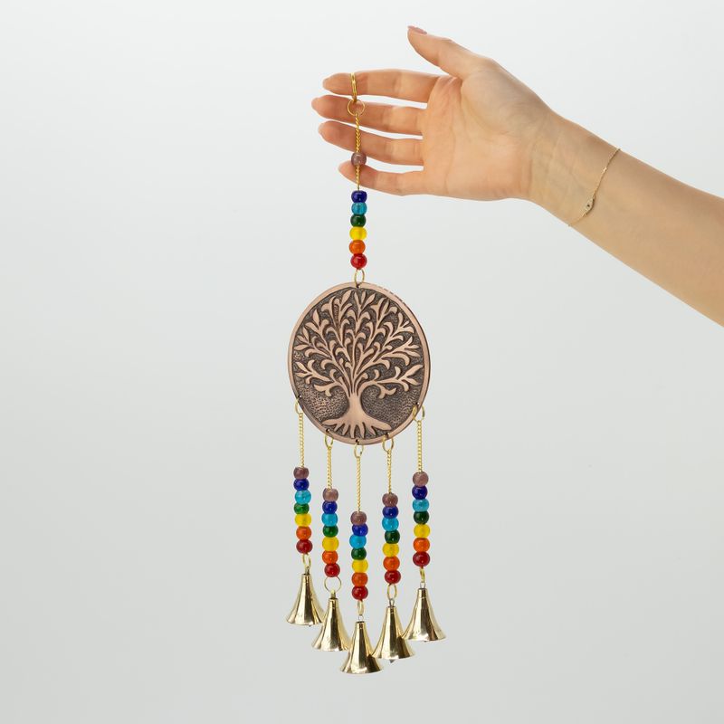 Indische windklokken - Medium Levensboom - Chakra kralen 5 belletjes - 10x36cm
