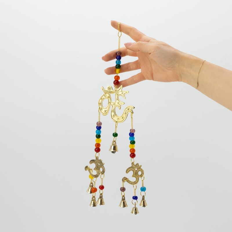 Indische belletjes - Messing Om met chakra-kralen - 7 belletjes - 9.5x32cm
