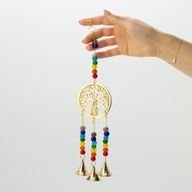 Indiase belletjes - messing Levensboom met chakra kralen - 3 belletjes - 6,5x31 cm