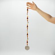 Indische belletjes - Messing Bloem des Levens met Rudraksha-kralen - Belletjes aan een koord - 6x63cm