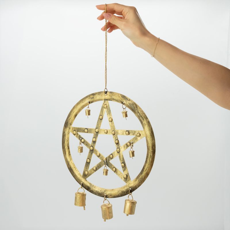 Indiase belletjes - ijzeren pentagram met koebels - 25x49cm