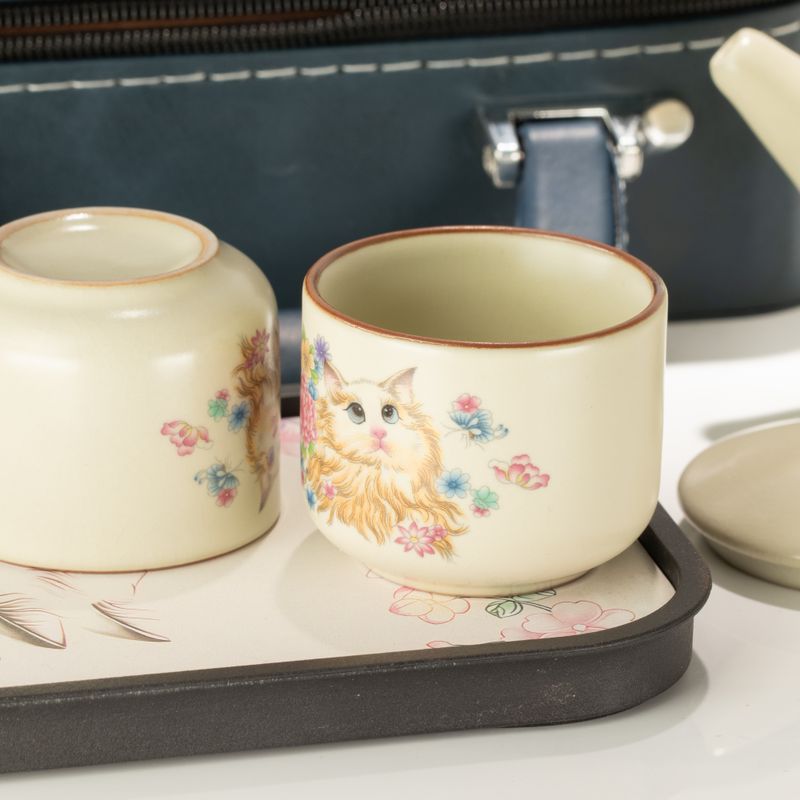 Reis-theepotset en twee kopjes - Kattenliefhebber