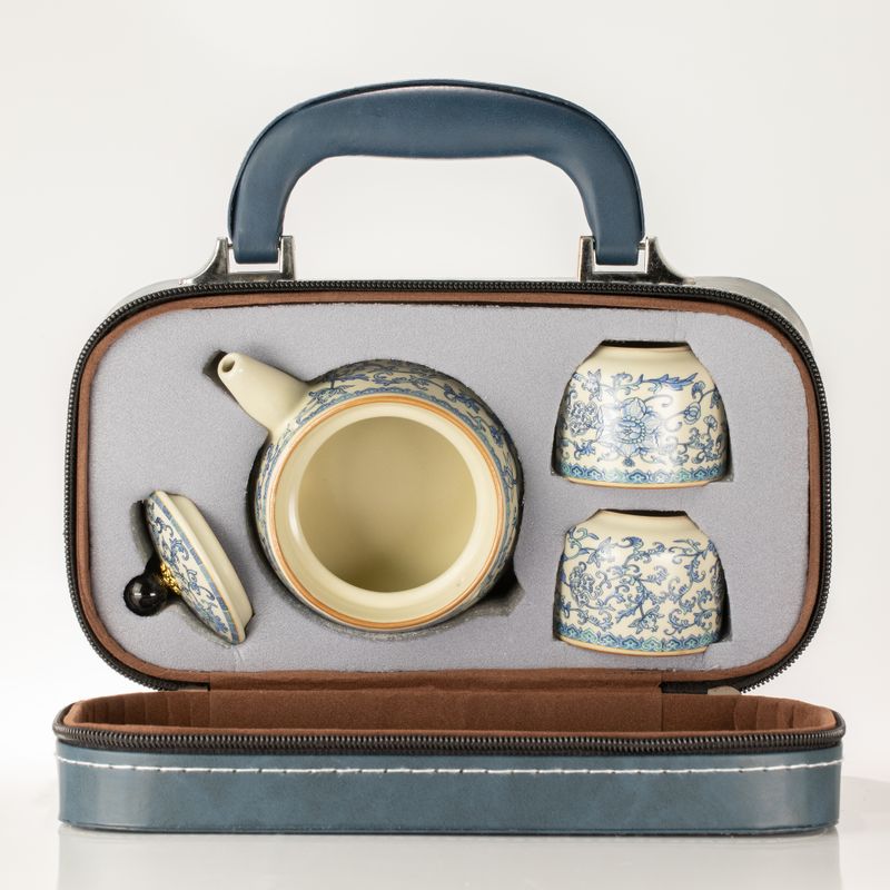 Reis theepotset en twee kopjes - China Ru Blauw