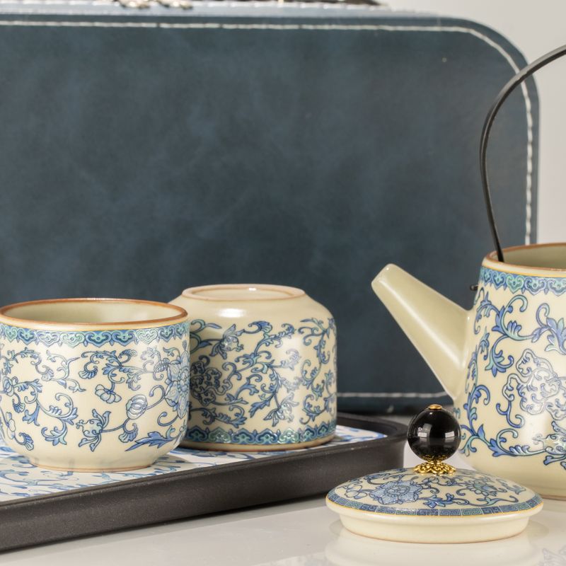Reis theepotset en twee kopjes - China Ru Blauw
