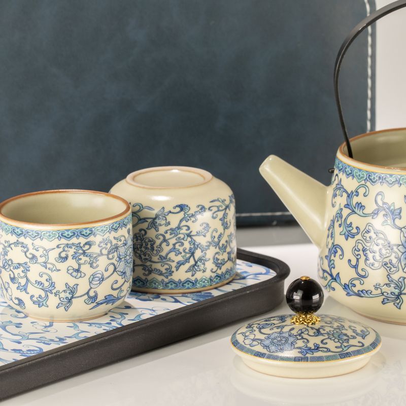 Reis theepotset en twee kopjes - China Ru Blauw