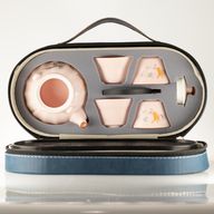 Reis-Theepotset & Vier Kopjes - Roze Vintage Pompoenstijl