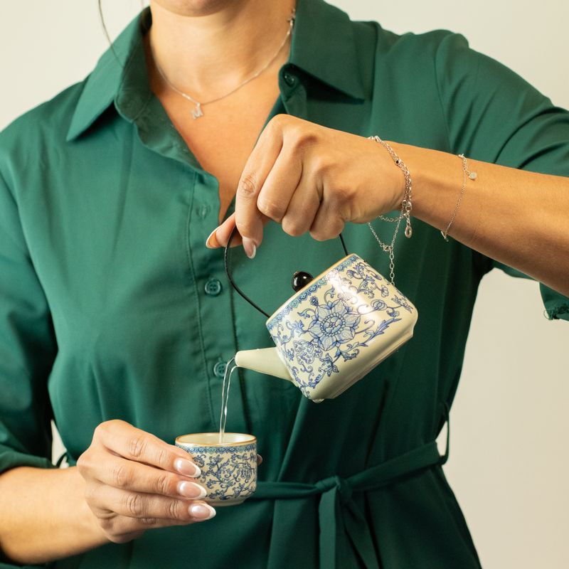 Reis theepotset en twee kopjes - China Ru Blauw