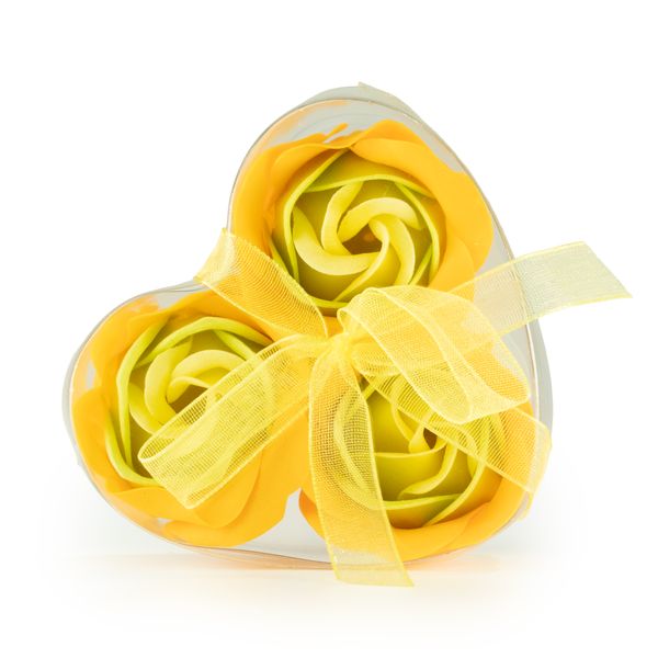 Set van 3 Zeep Rozen in Hartvormige Kado Verpakking - Lente Rozen