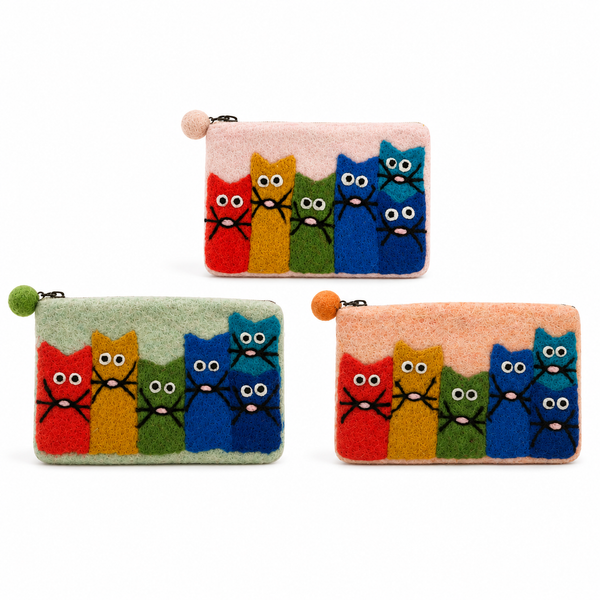 Vilten Etui Met Rits – Nieuwsgierige Katten (3 Kleuren)