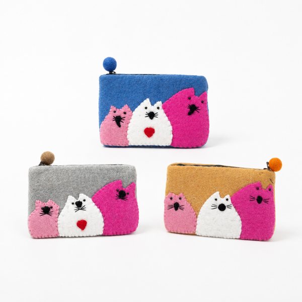 Vilten Portemonnee – Drie Dikke Katten (3 Kleuren)