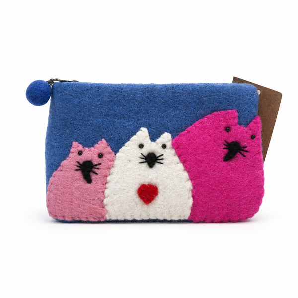 Vilten Portemonnee – Drie Dikke Katten (3 Kleuren)