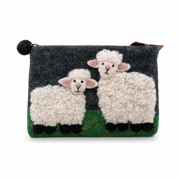 Vilten Etui Met Rits – Landelijke Schaapjes (3 Kleuren)
