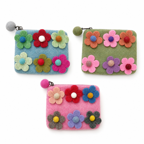 Vilten Etui Met Rits – Zes Bloemen (3 Kleuren)