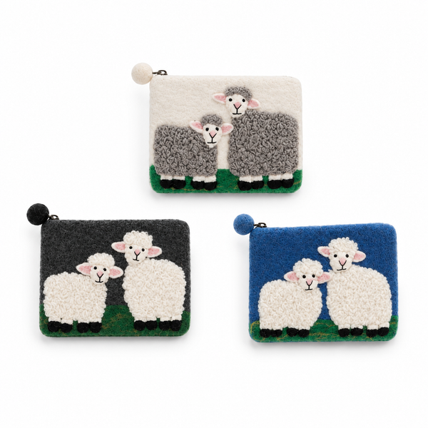 Vilten Etui Met Rits – Landelijke Schaapjes (3 Kleuren)