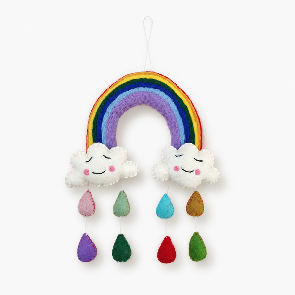 Handgemaakte Vilten Mobiel – Rainbow Happy Clouds