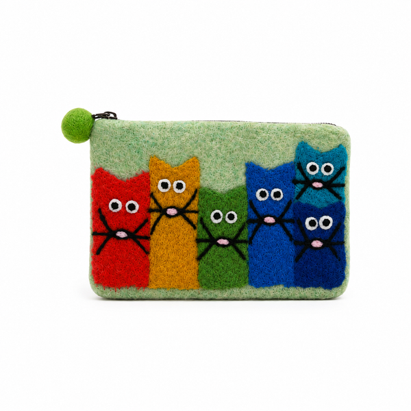 Vilten Etui Met Rits – Nieuwsgierige Katten (3 Kleuren)