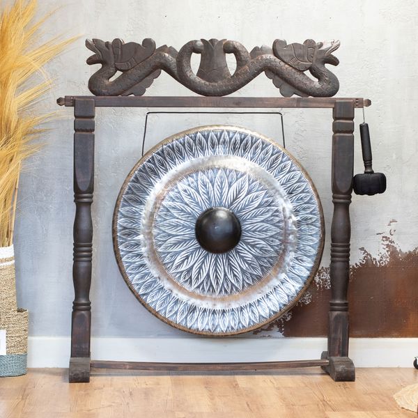 Grote Gong in Klassiek Bruine Standaard - 80cm - Zwart - Patroon