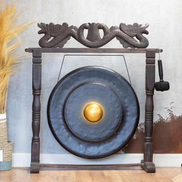 Grote Gong in Klassiek Bruine Standaard - 80cm - Zwart - Patroon