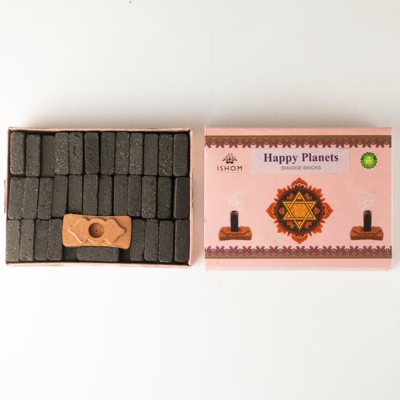 Verpakking van 104 Natuurlijke wierook-smudge stenen en brander - Happy Planets - Rituele blokjes