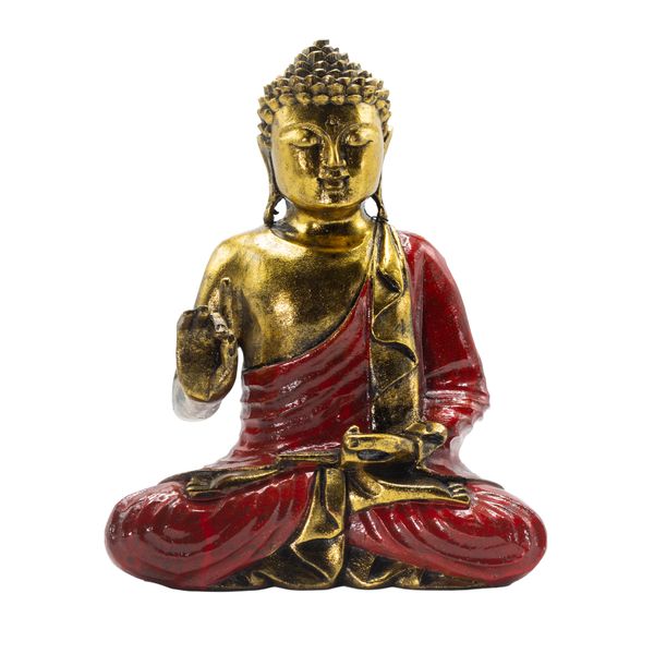 Rood & Goud Boeddha – Extra Groot 30 cm – Abhaya Mudra (Zonder Angst)