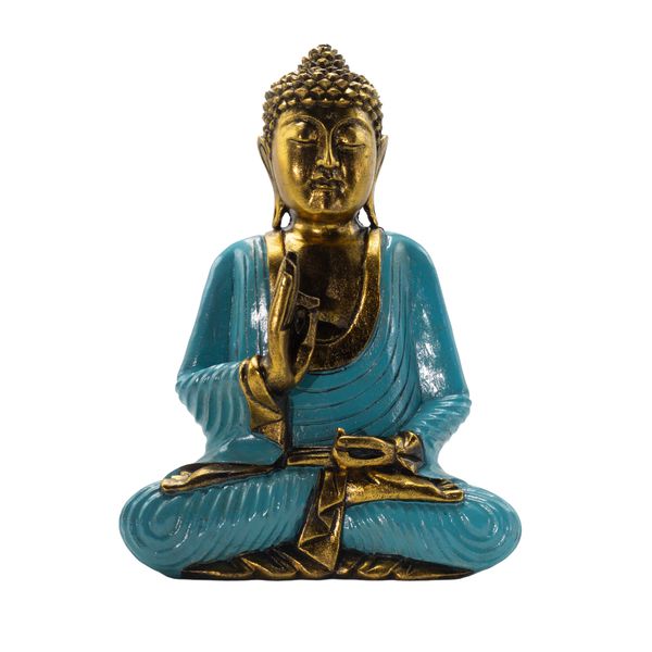 Turquoise & Goud Boeddha – Extra Groot 40 cm – Vitarka Mudra (Wijsheid)