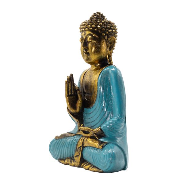Turquoise & Goud Boeddha – Extra Groot 40 cm – Vitarka Mudra (Wijsheid)