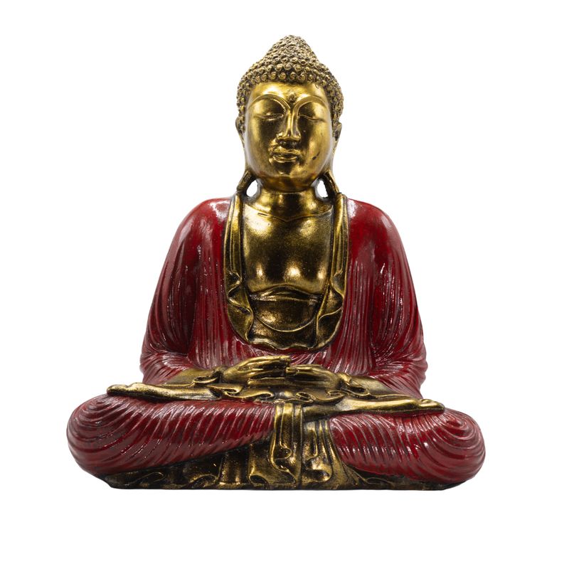 Rood & Goud Boeddha - Extra Groot 40cm -  Duyana Mudra (Meditatie)