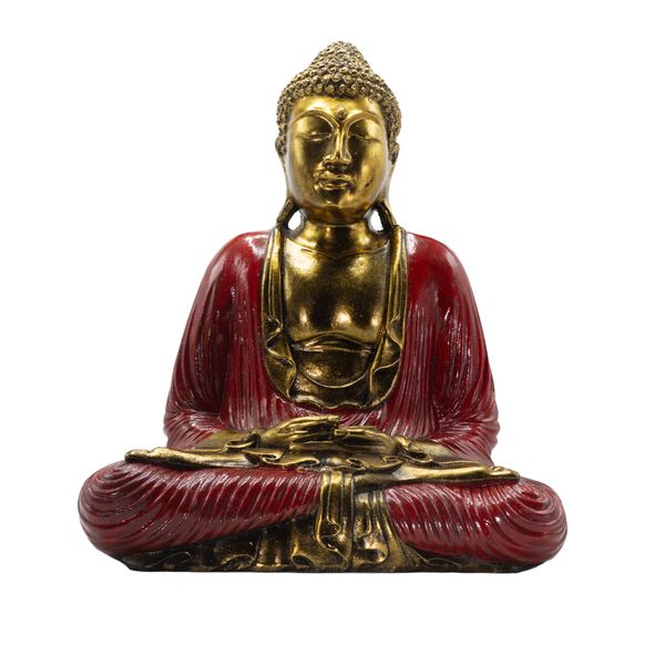 Rood en Goud Boeddha - Extra Large 40 cm - Duyana Mudra (Meditatie)