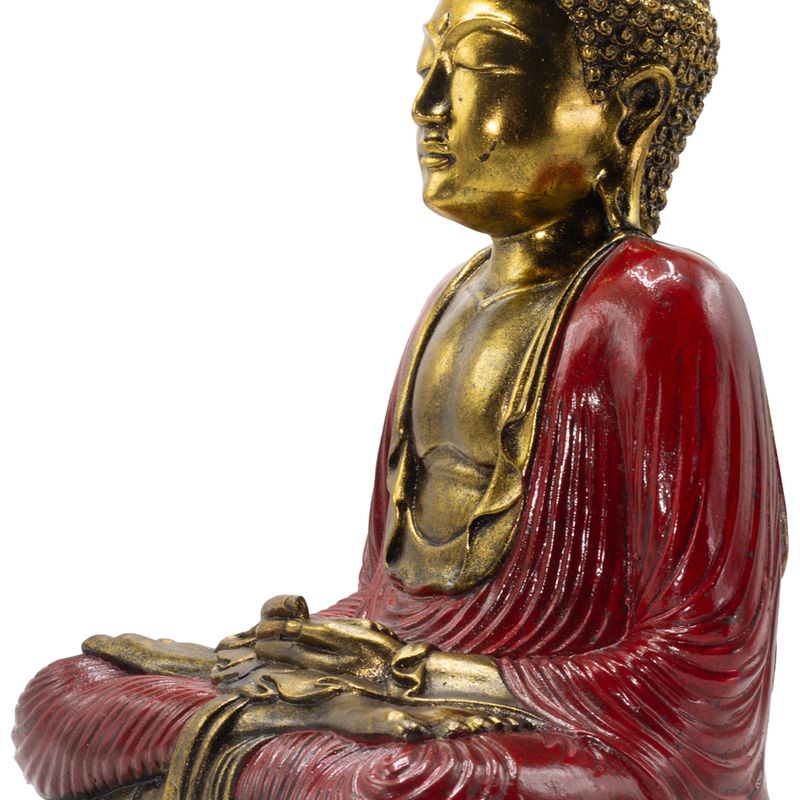 Rood & Goud Boeddha - Extra Groot 40cm -  Duyana Mudra (Meditatie)