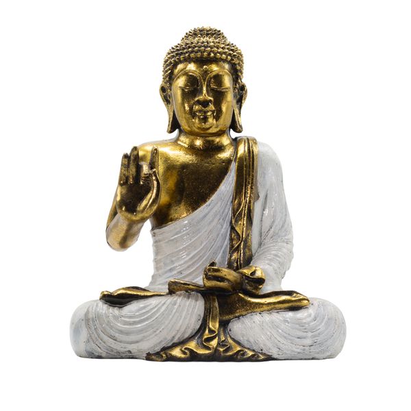 Wit & Goud Boeddha – Extra Groot 40 cm – Abhaya Mudra (Zonder Angst)