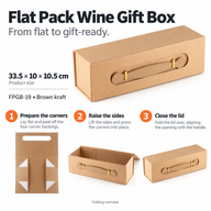 Platpakket cadeaudoos - Wijnflesvorm (33,5x10x10,5 cm) - Bruin kraftpapier
