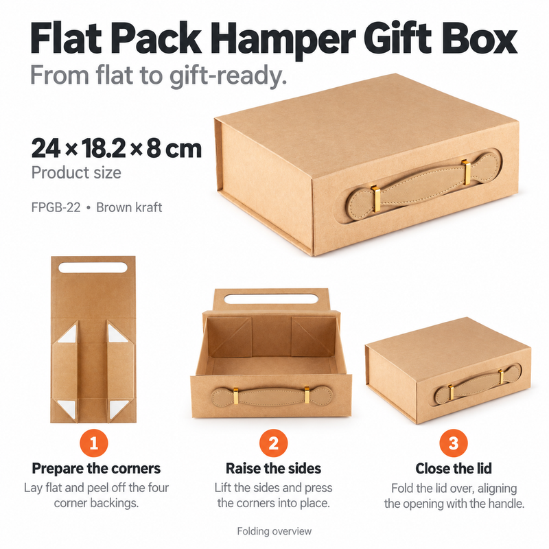 Platpakket cadeaudoos - Medium mand (24x18.2x8cm) - bruine kraft
