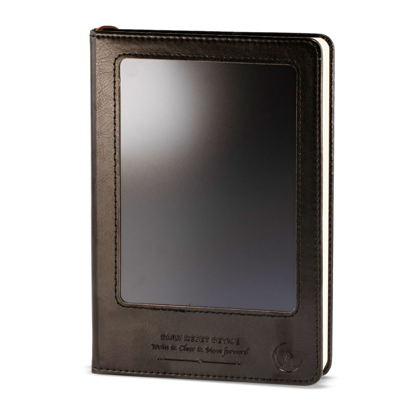 Intentie notitieboek - LCD-schermreinigingsdoek - Zwarte lederlook - Messingblad - 80 Bladen