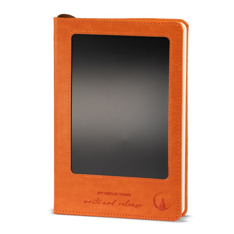 Intentie-Notitieboek - LCD-veegscherm - Oranje lederlook - messingblad - 80 pagina's