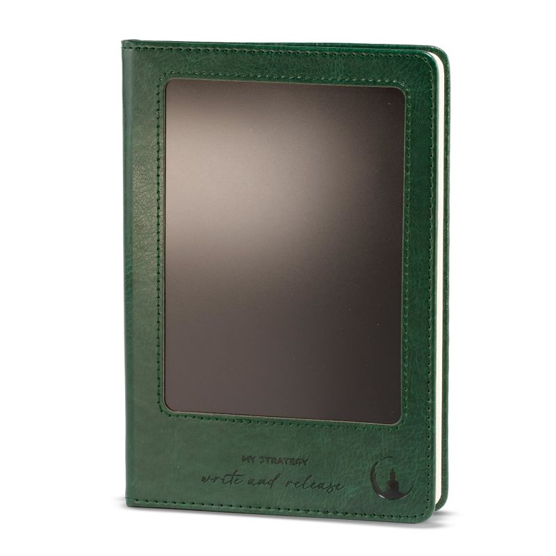 Intentie-notitieboek - LCD-scherm afvegen - Groene lederlook - Messingblad - 80 bladen